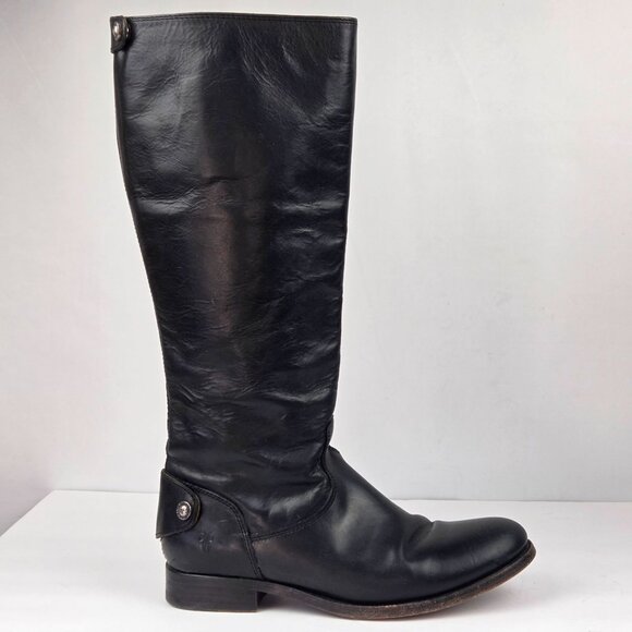 Frye Melissa Button Back Black Leather Riding Boots Size 7.5 B - Picture 2 of 16